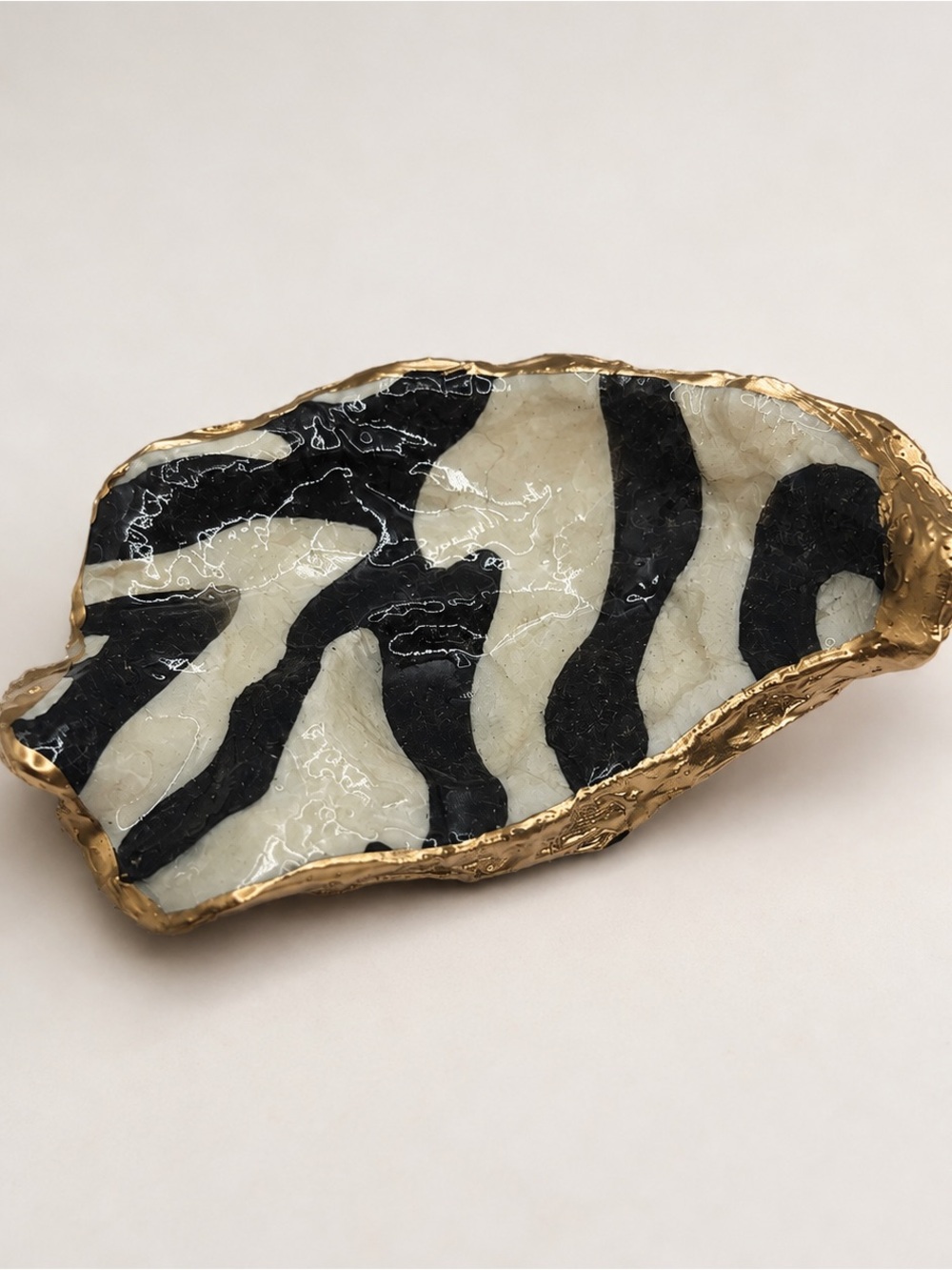 Decorative Zebra Stripe Glass Tray with Gold Trim